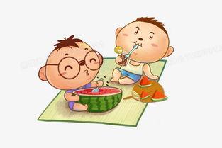 小孩吃瓜绘画